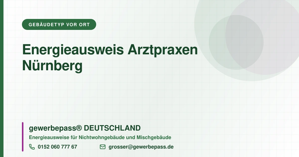 Energieausweis Arztpraxen Nürnberg, Bedarfsausweis nach DIN V 18599, gewerbepass® DEUTSCHLAND, Tel. 0152 060 777 67