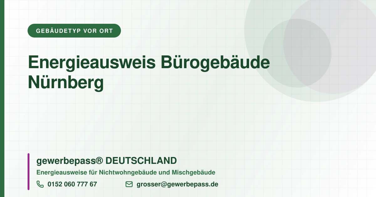 Energieausweis Bürogebäude Nürnberg, Bedarfsausweis nach DIN V 18599, gewerbepass® DEUTSCHLAND, Tel. 0152 060 777 67